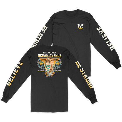 Official Yellowcard Merchandise. 100% cotton unisex long sleeve heavy weight t-shirt with a classic fit featuring believe design.