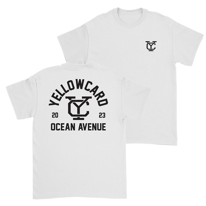 Official Yellowcard Merchandise. 100% cotton unisex semi fitted t-shirt featuring the YC ocean avenue design. 